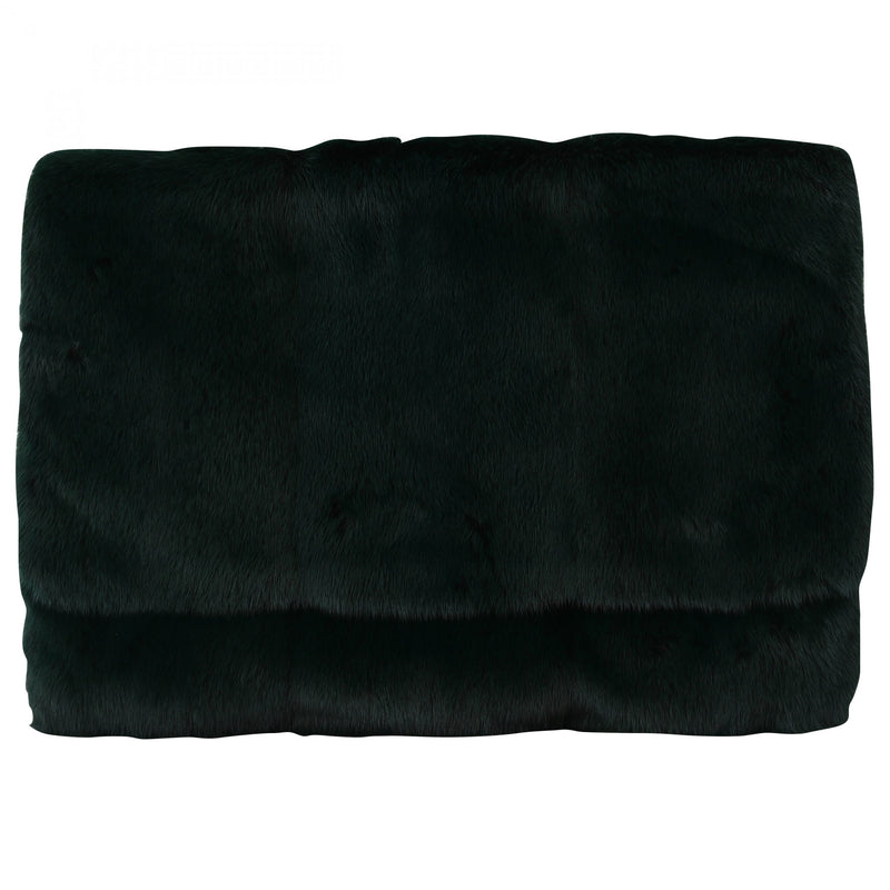 Green Leather Mink Fur Clutch Handbag