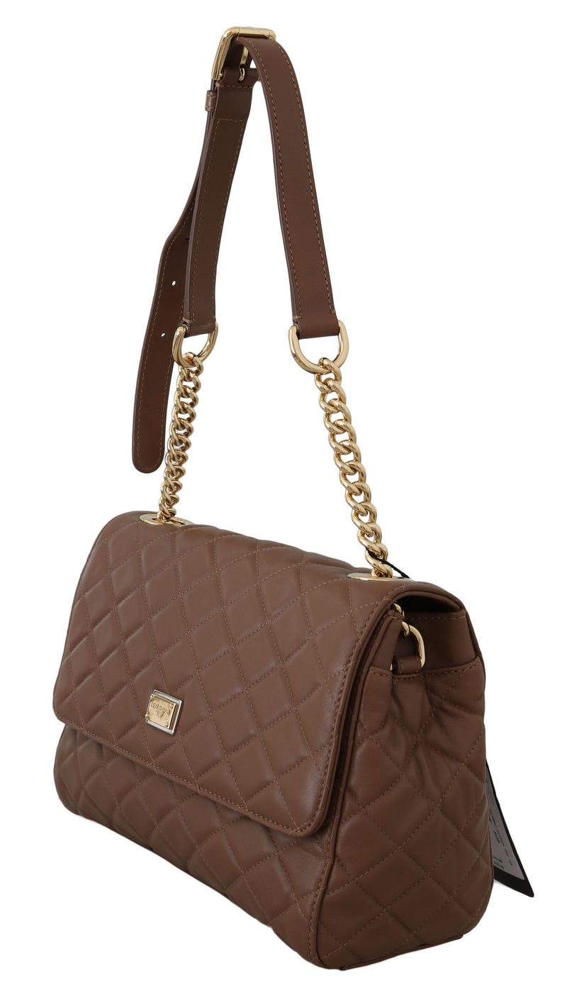 Brown Quilted Leather Hand Shoulder Satchel Purse