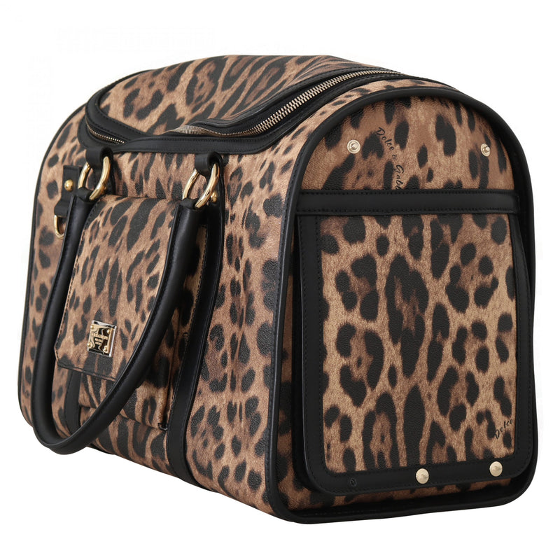 Black Brown Leopard Canvas Shoulder Pet Bag