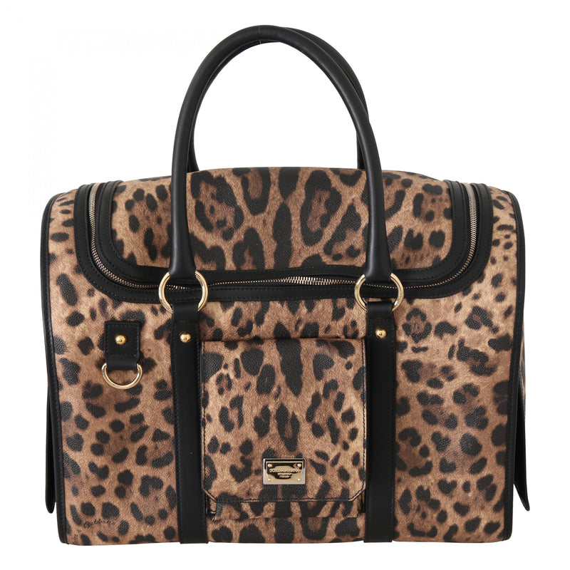 Black Brown Leopard Canvas Shoulder Pet Bag