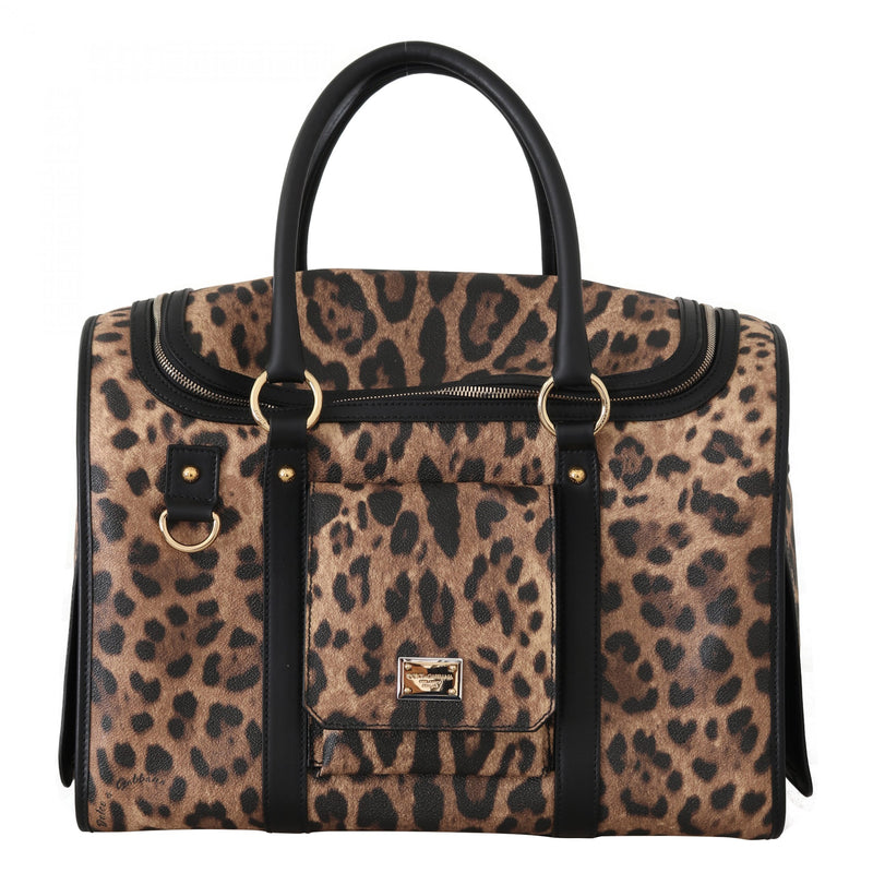 Black Brown Leopard Canvas Shoulder Pet Bag