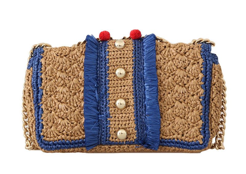 Blue Beige LUCIA  Raffia Charm Tiger Leather Purse