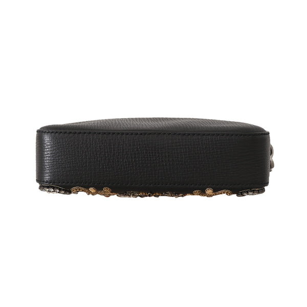 Black Leather Crystal Beaded Clutch Toiletry Wallet