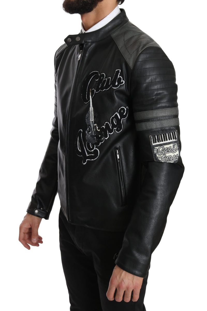 Black Leather Bullskin Club Bomber Jacket