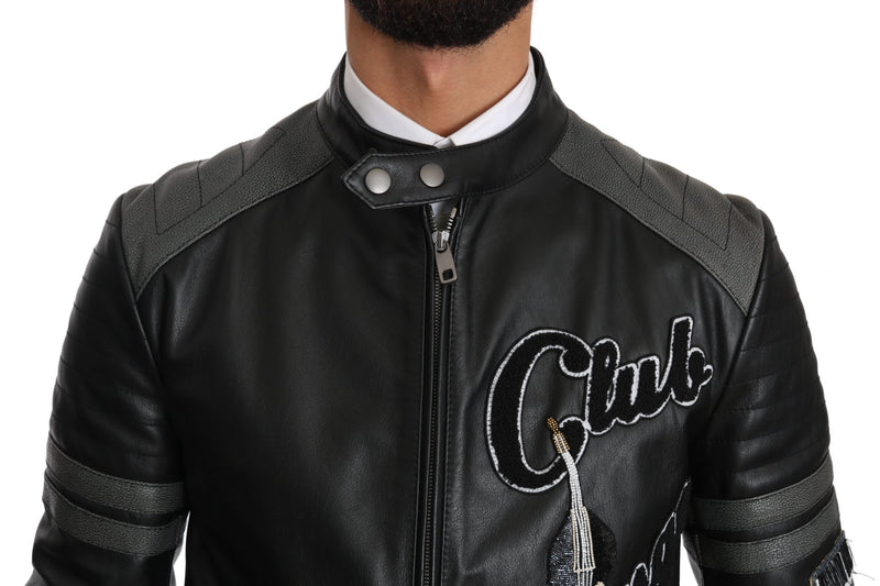 Black Leather Bullskin Club Bomber Jacket