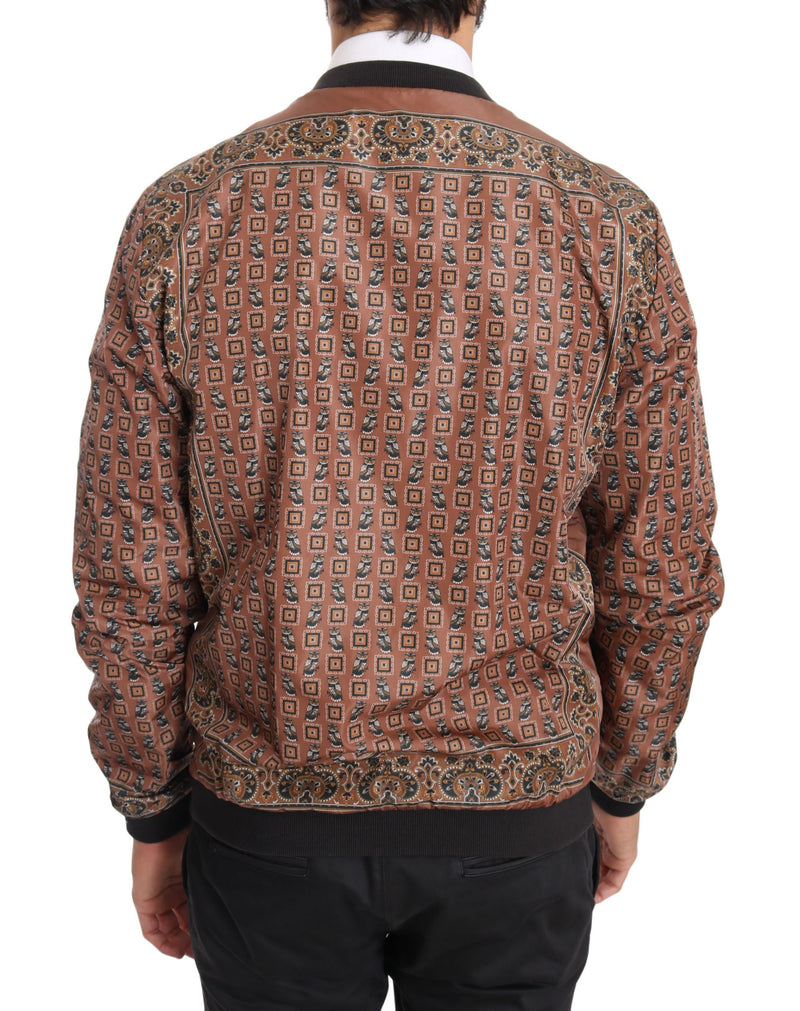 Gray Print Reversible Bomber Mocha Jacket