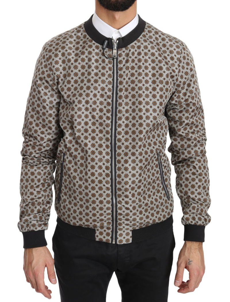 Gray Print Reversible Bomber Mocha Jacket