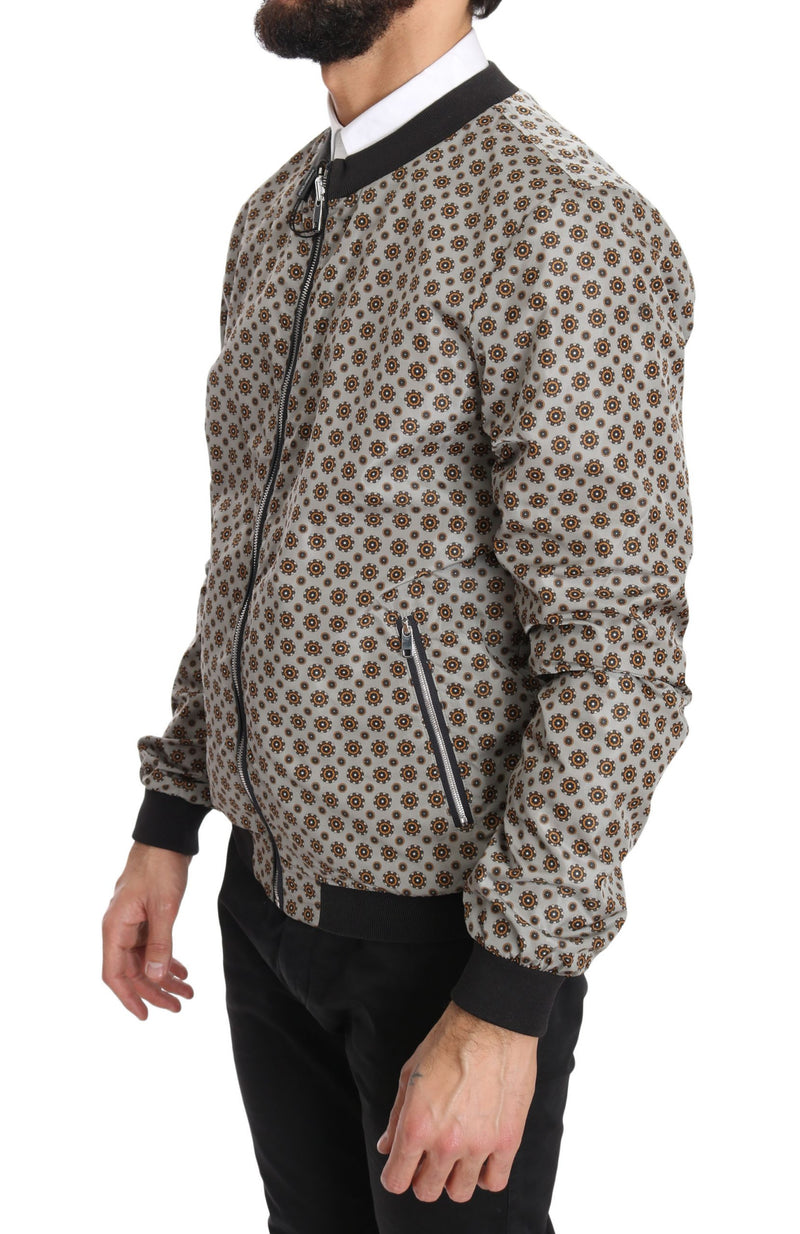 Gray Print Reversible Bomber Mocha Jacket