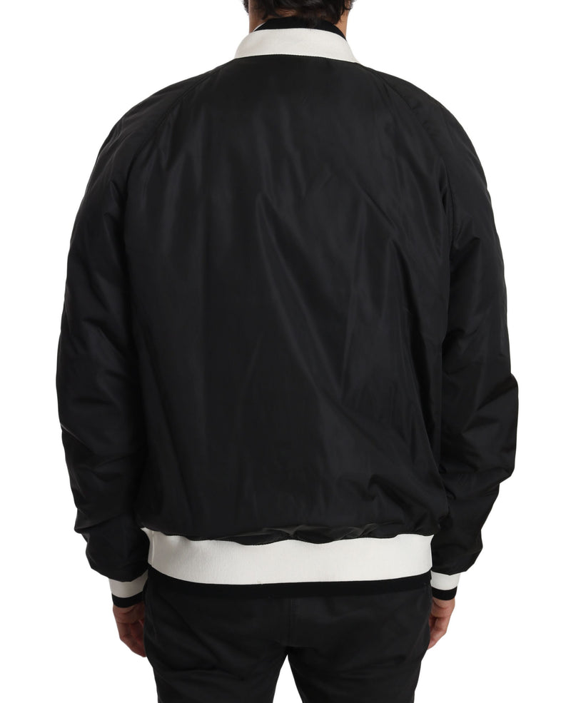 Black White Nylon Bomber Anorak Jacket