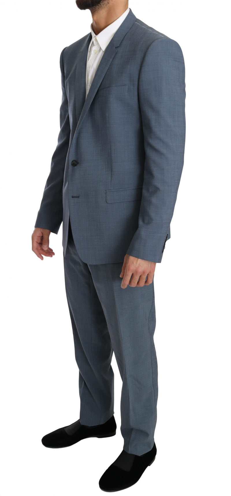 Light Blue Wool Stretch Gold Slim fit Suit