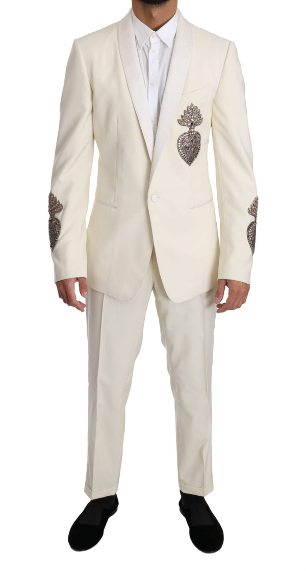 White Wool Slim Fit Pineapple Crystal Suit