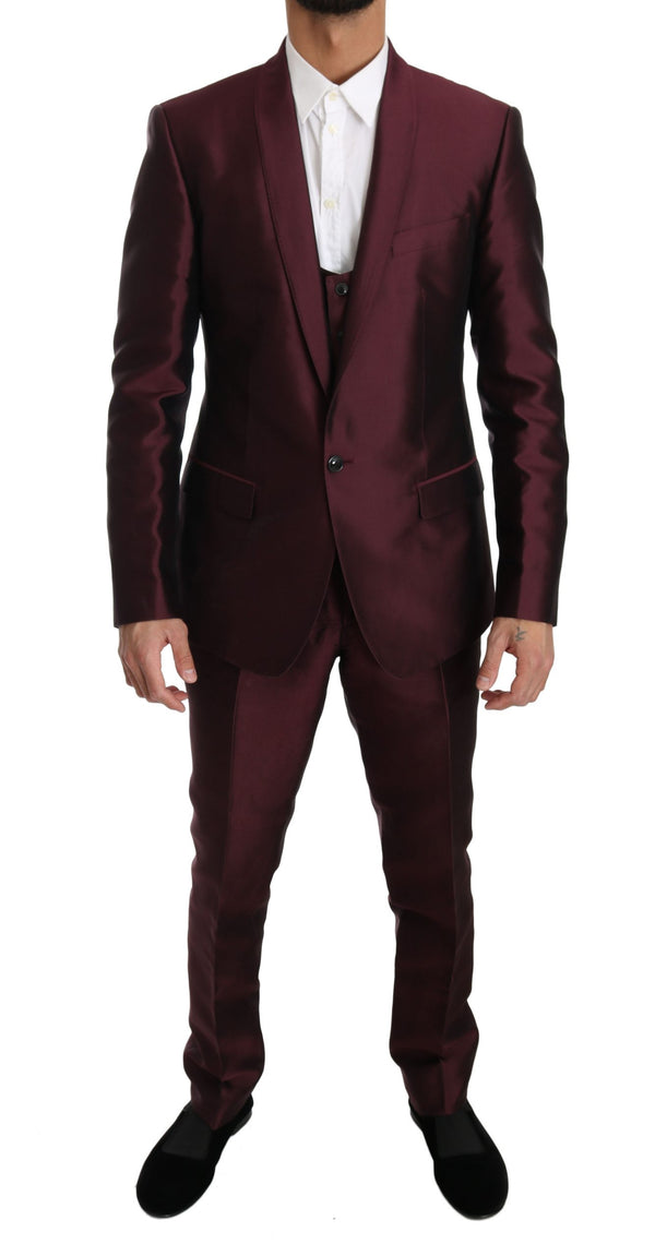 Slim Fit Bordeaux Silk 3 Piece MARTINI Suit