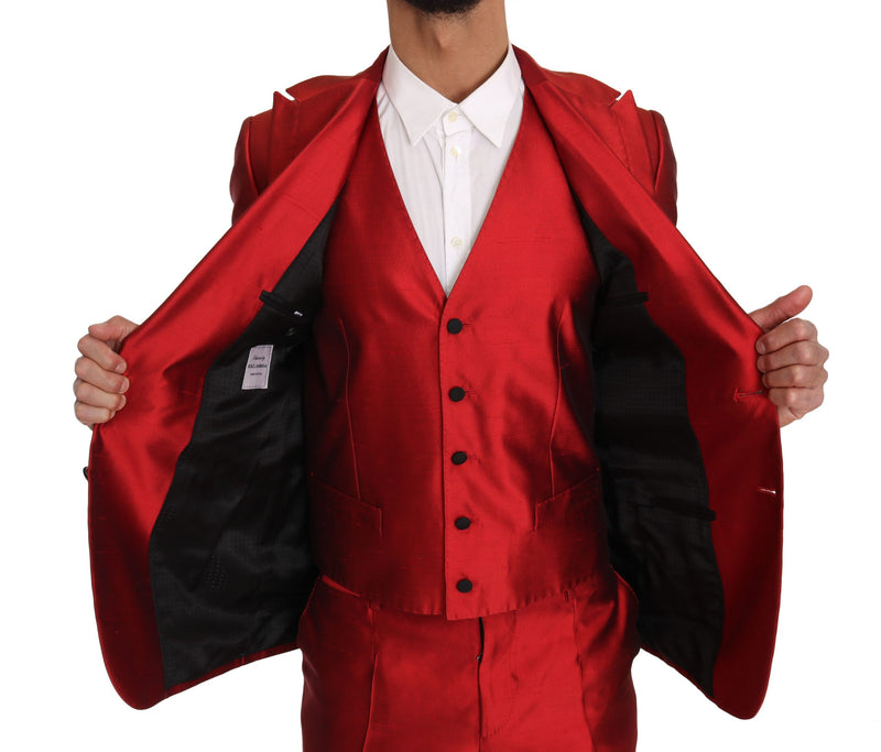 Red Silk Slim Fit 3 Piece Two Button Suit