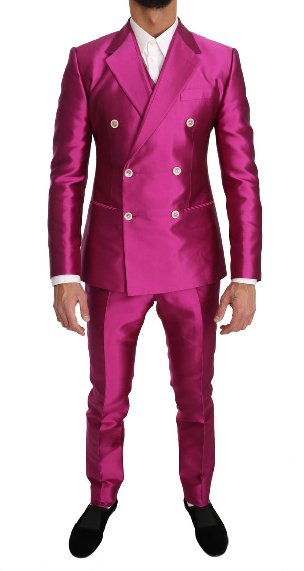 Slim Fit Pink Silk 3 Piece SICILIA  Suit