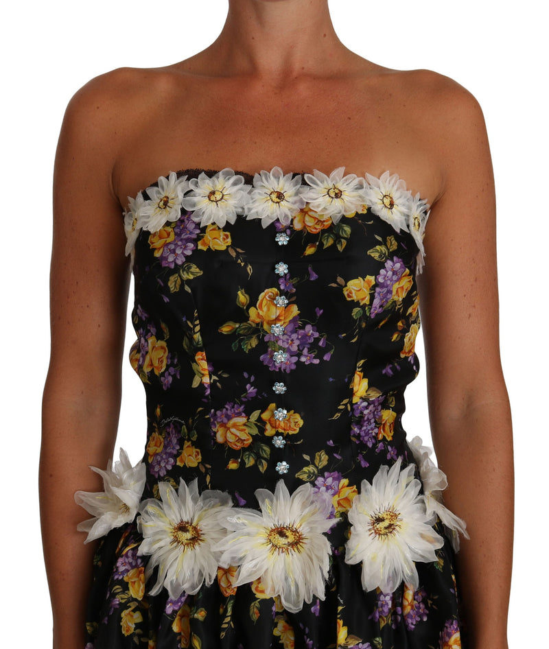 Black Sartoria Ball Floral Rose Crystal Dress