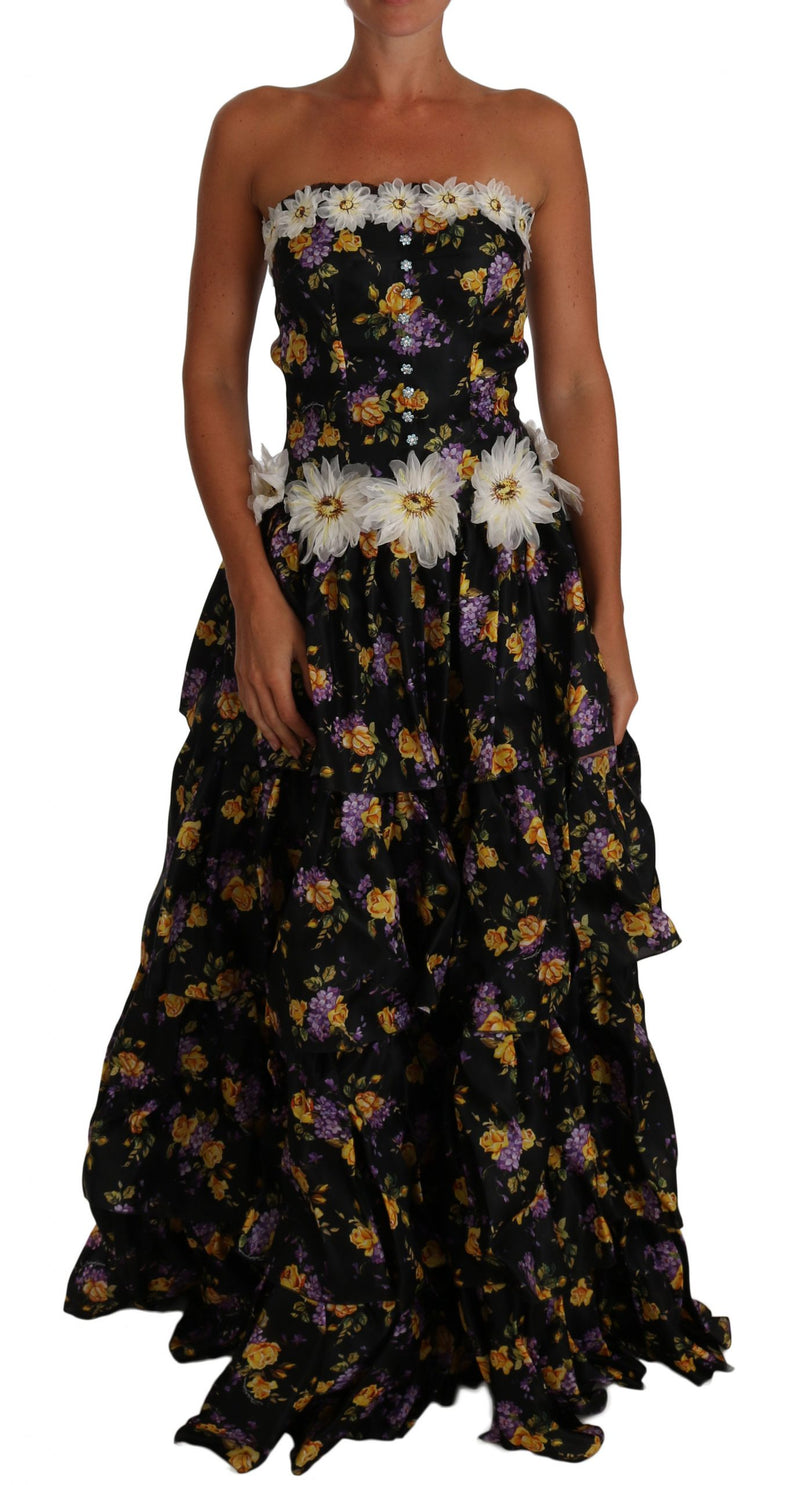 Black Sartoria Ball Floral Rose Crystal Dress