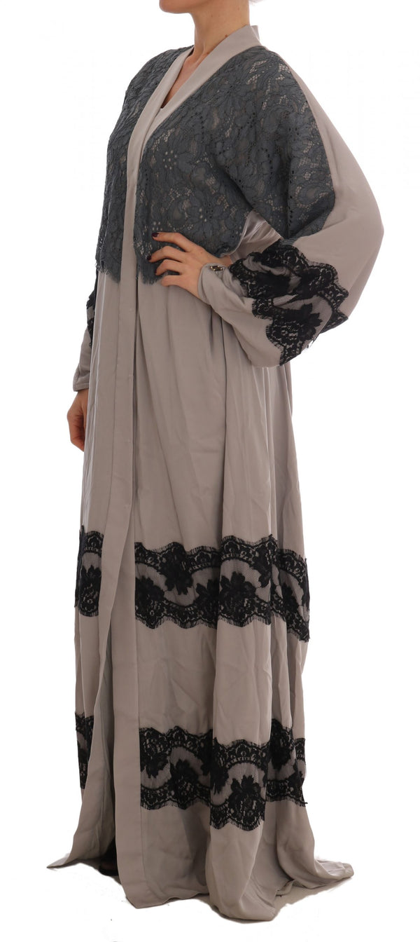 Gray Floral Applique Lace Kaftan Dress