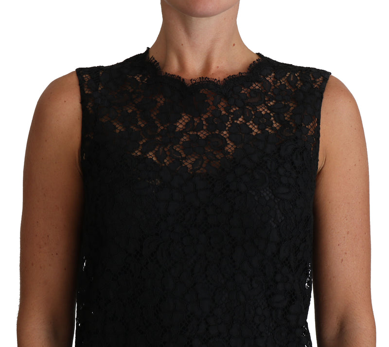 Black Floral Lace Ricamo Sheath Dress