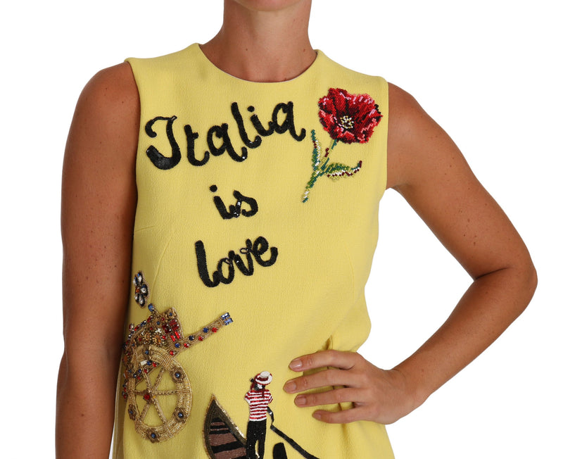 Yellow ITALIA IS LOVE Crêpe Embroidered Crystal Dress