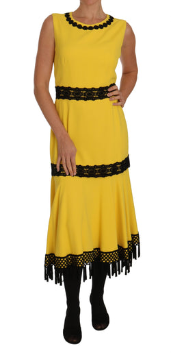 Yellow Dress Floral Lace Fringes Sheath dress
