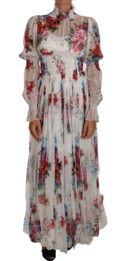 White Floral Silk Full Gown Maxi Dress