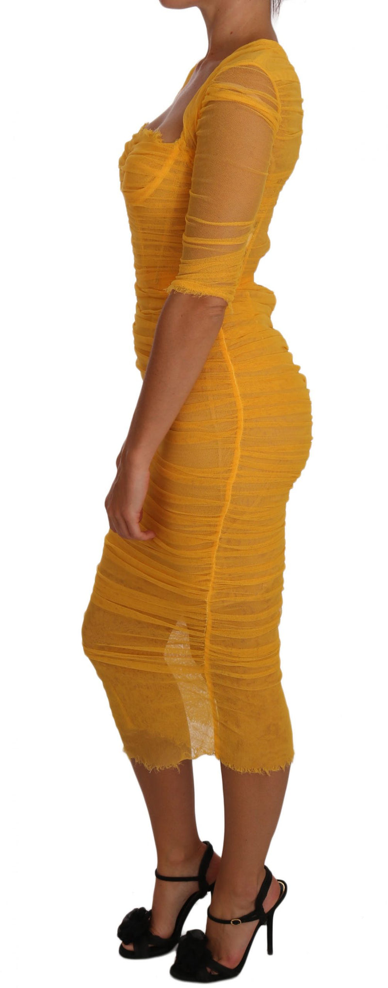 Yellow Tulle Bustier Sheath Bodycon Dress Yellow Tulle Bustier Sheath Bodycon Dress