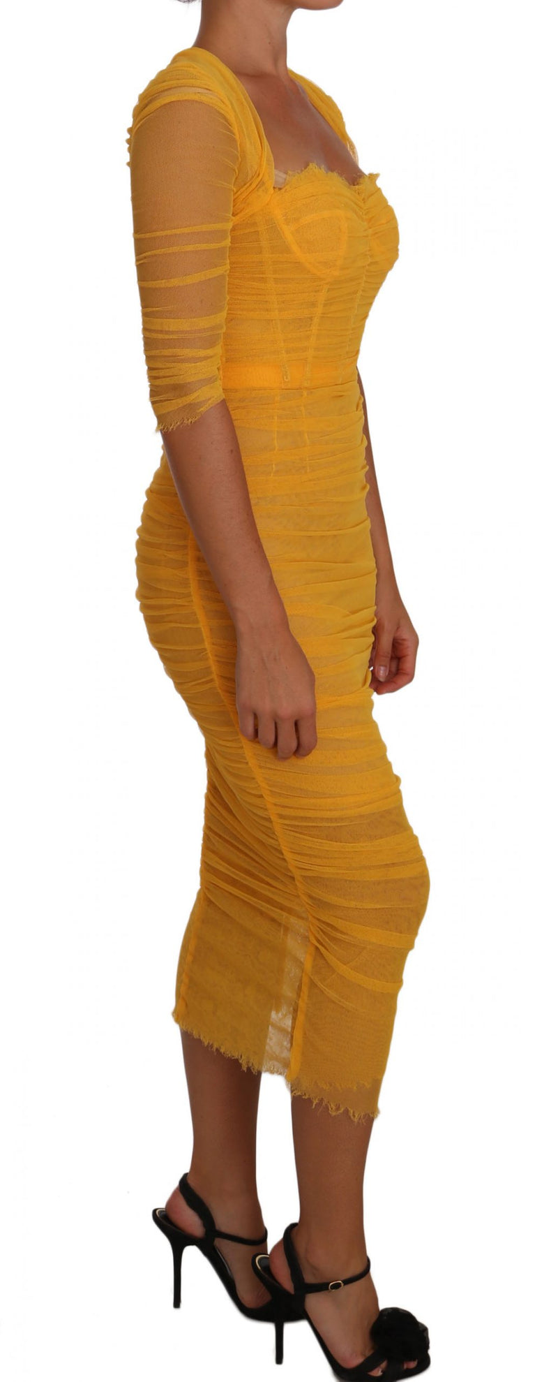 Yellow Tulle Bustier Sheath Bodycon Dress