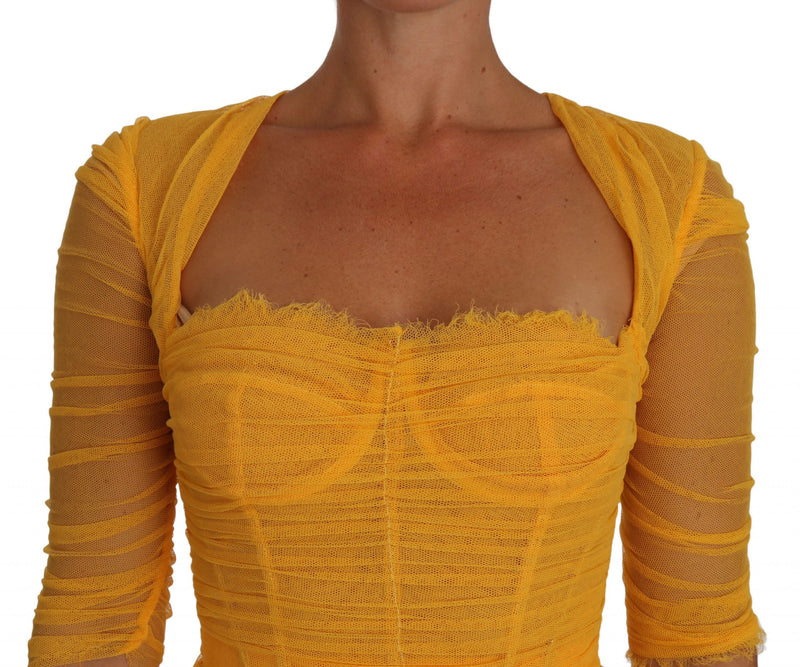 Yellow Tulle Bustier Sheath Bodycon Dress