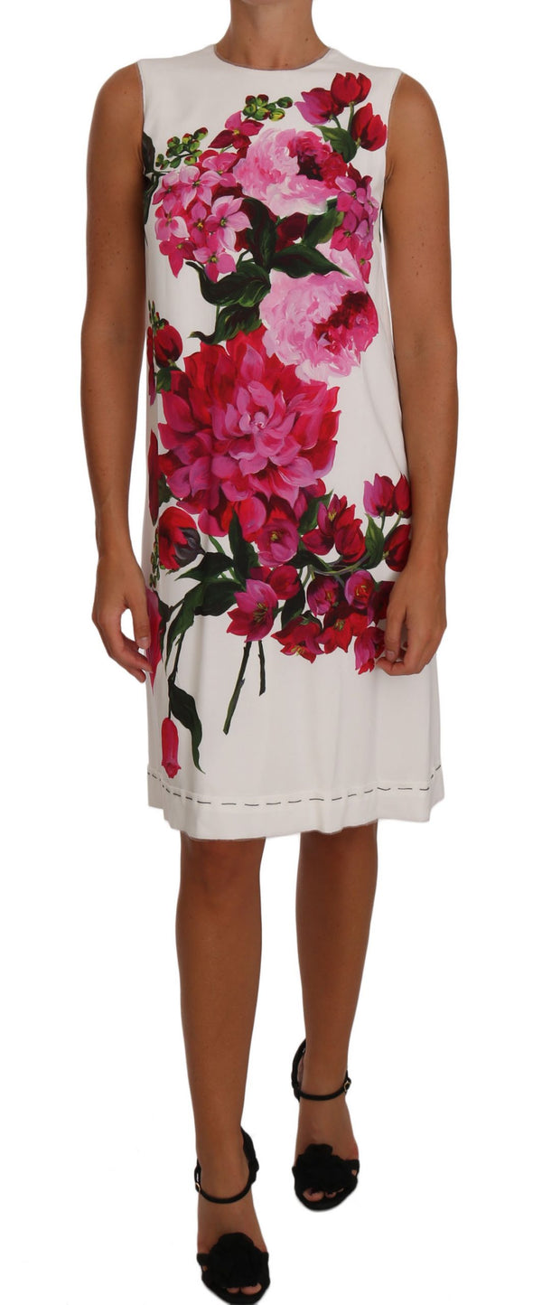 Pink White Peony Print A-Line Shift Gown Dress