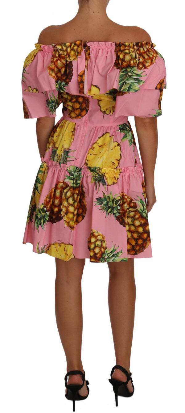 Pineapple-Print Poplin Off-the-Shoulder Dress