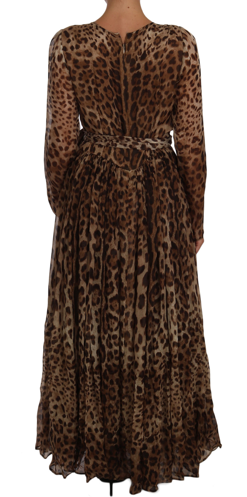 Brown Leopard Silk Full Gown Maxi Dress