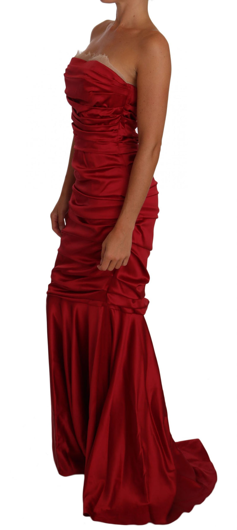 Red Ruched Satin Meraid Maxi Dress