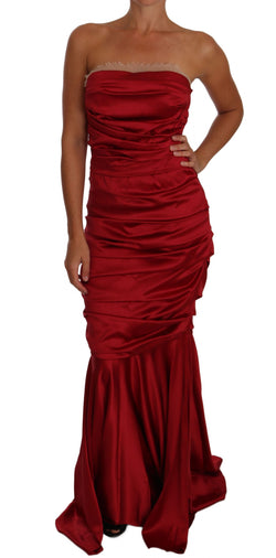 Red Ruched Satin Meraid Maxi Dress