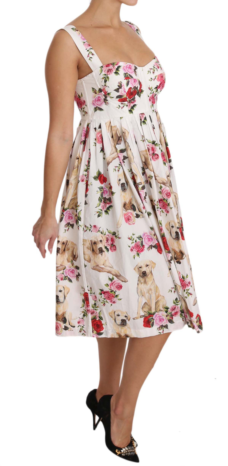 White Cotton Labrador Dog Roses Dress