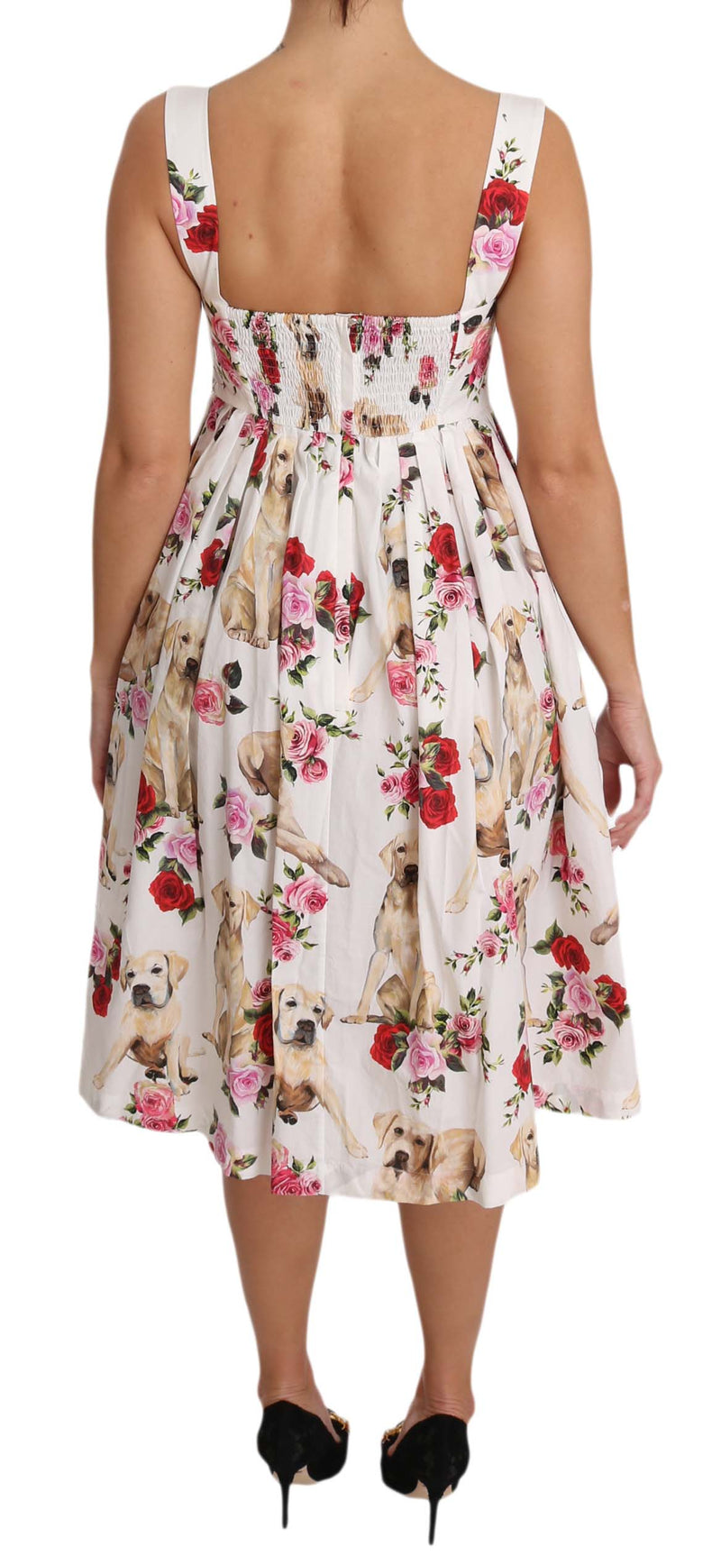 White Cotton Labrador Dog Roses Dress