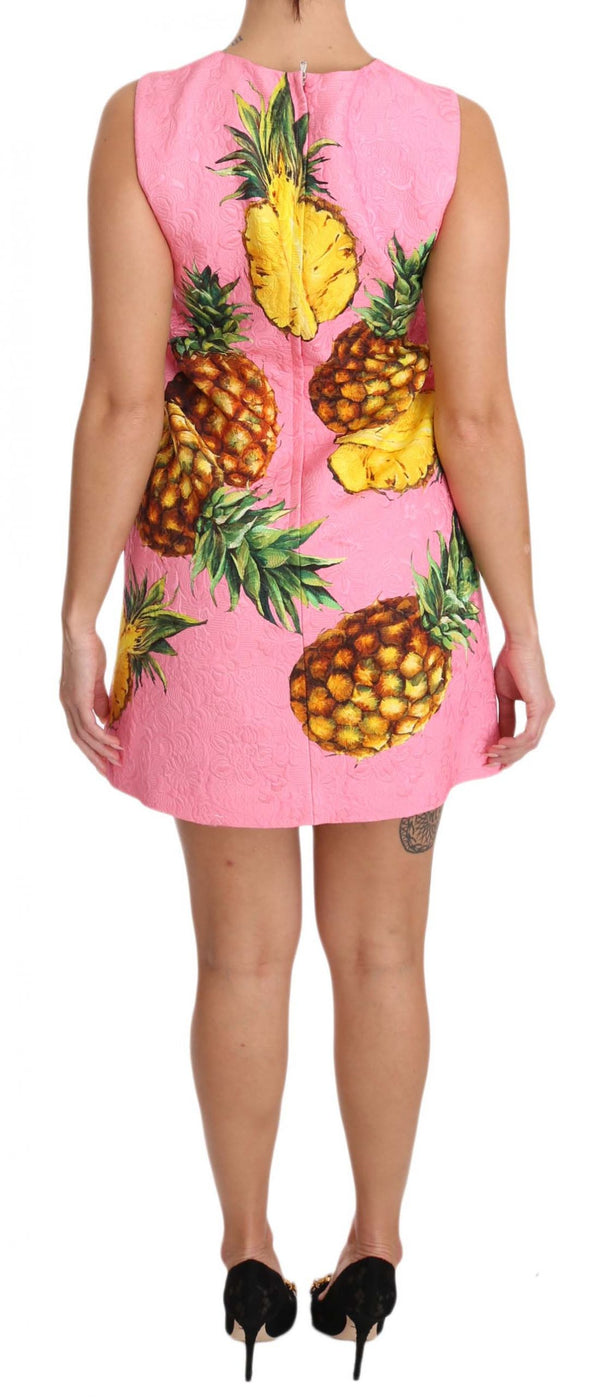 Pink Pineapple Brocade A-Line Dress