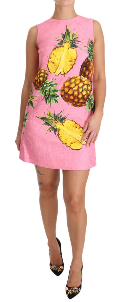 pink dress with pineapples Pink Yellow Pineapple Dress Colorful Fun Lightweight Summer Fit & Flare Aloha
