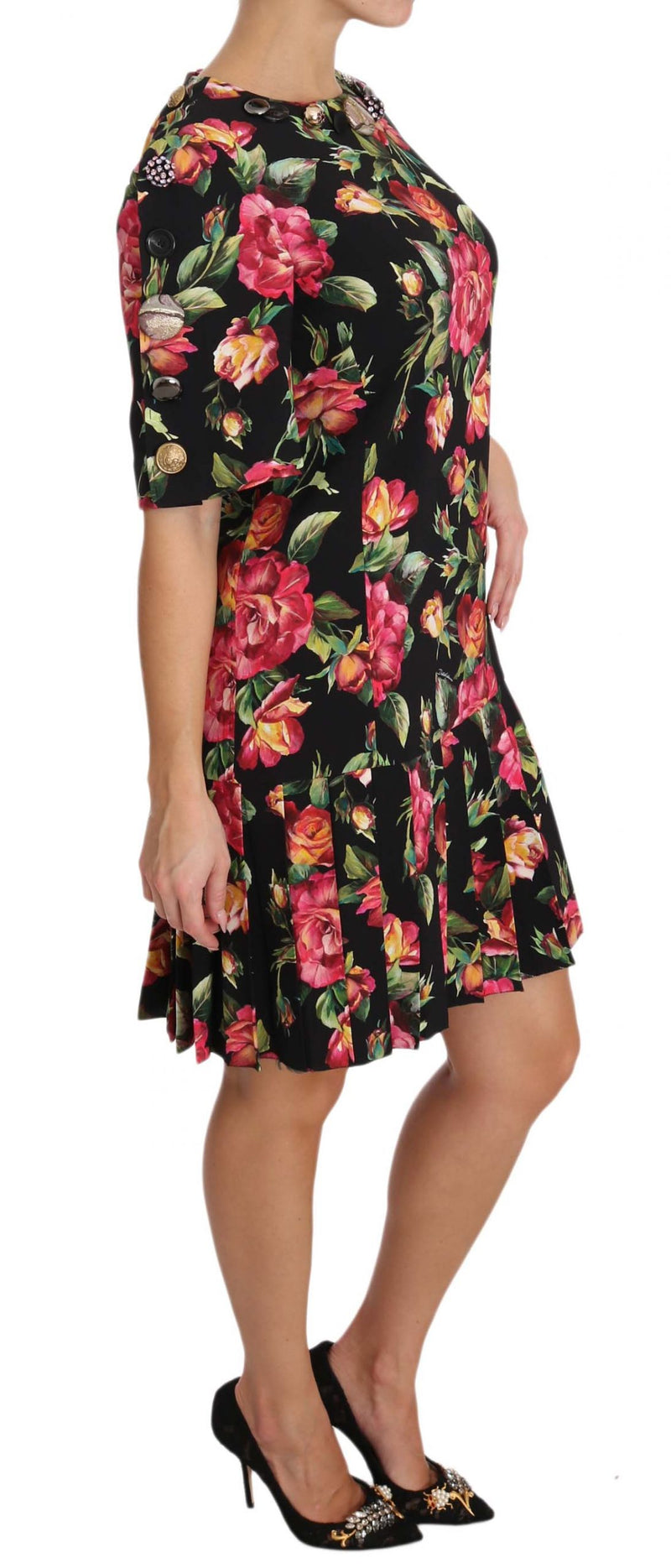 Black with multicolor Crystal Roses A-Line Shift Dress