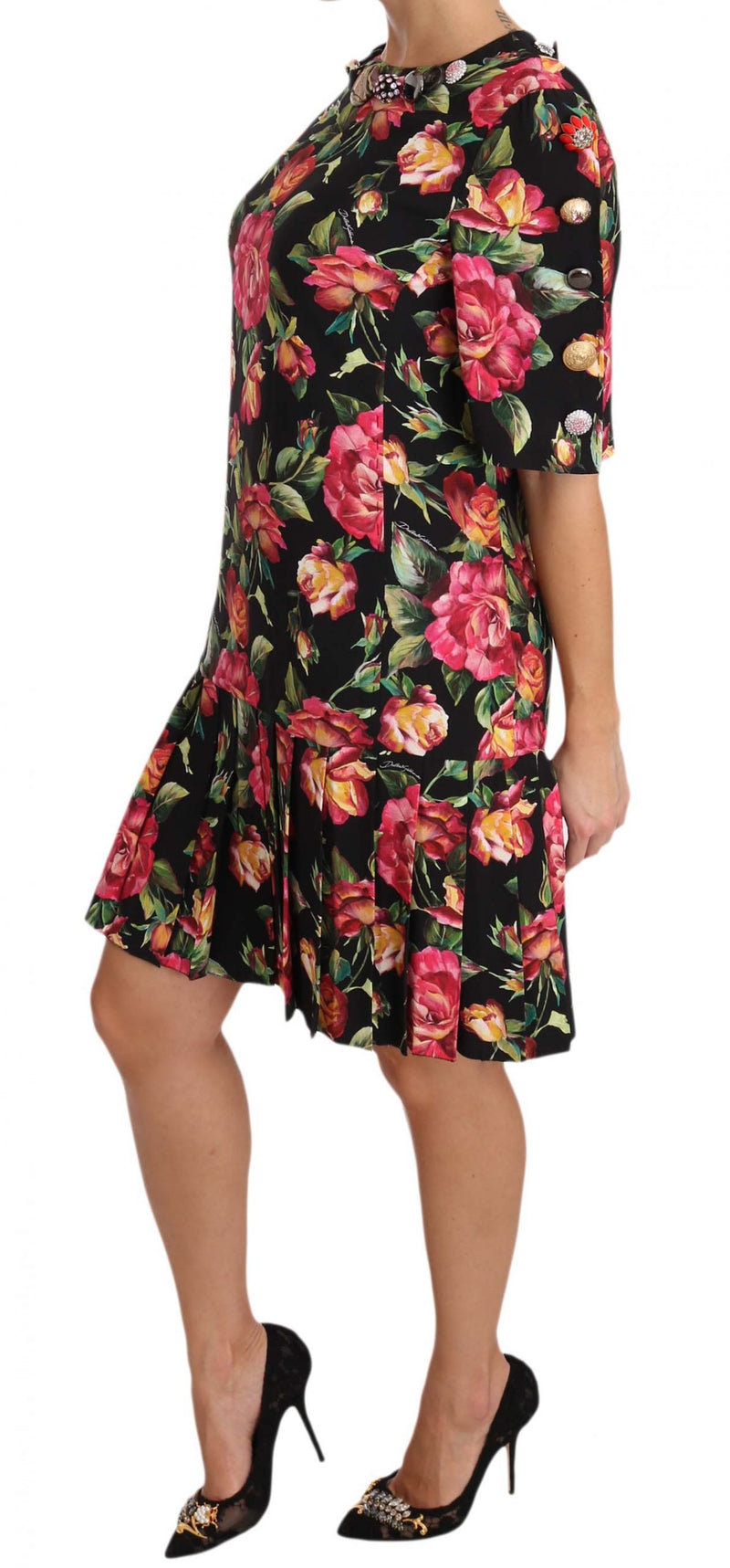 Black with multicolor Crystal Roses A-Line Shift Dress