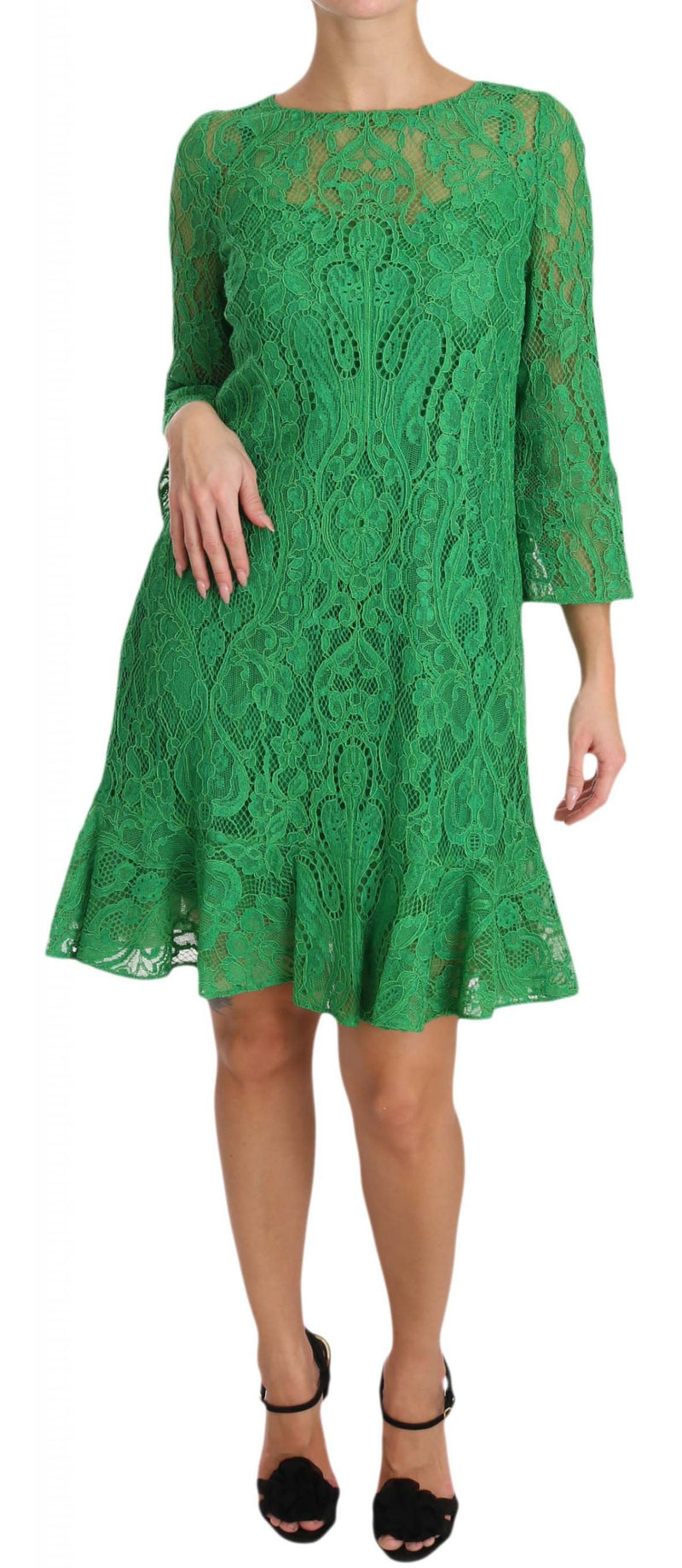 Green Floral Lace Shift A-Line Dress