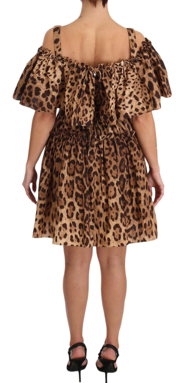 Brown Leopard Cotton A-Line Dress