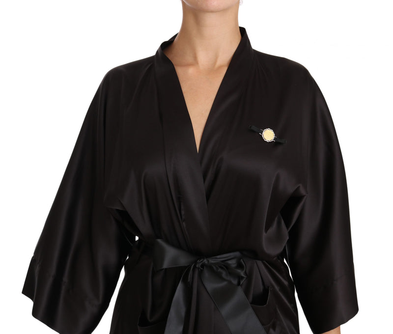 Black Kimono Gown Silk Dressing Robe