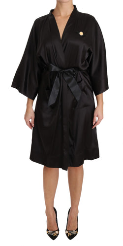 Black Kimono Gown Silk Dressing Robe