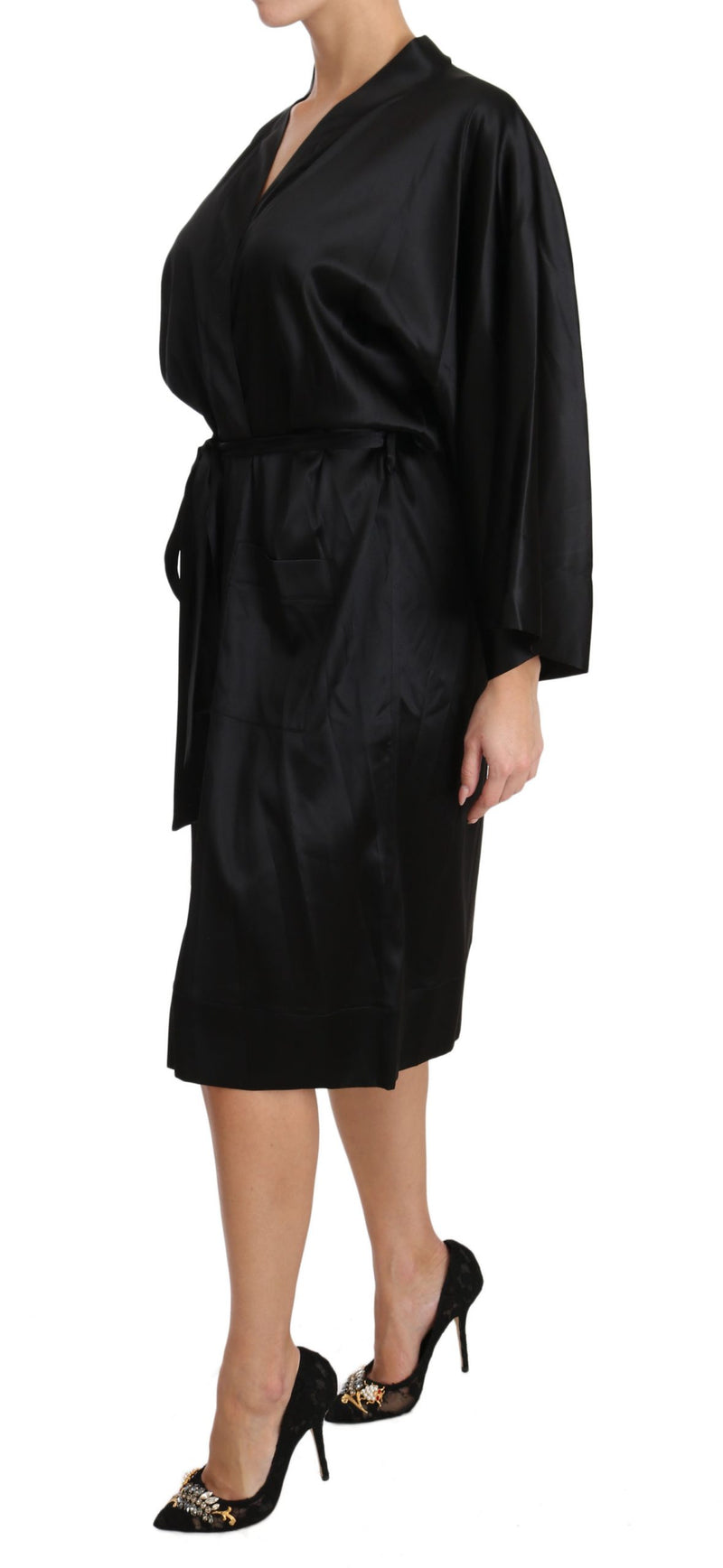 Black Kimono Gown Silk Dressing Sleepwear Robe