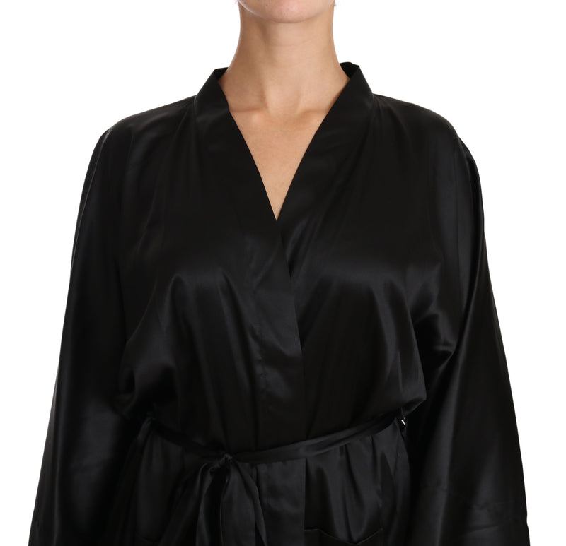 Black Kimono Gown Silk Dressing Sleepwear Robe