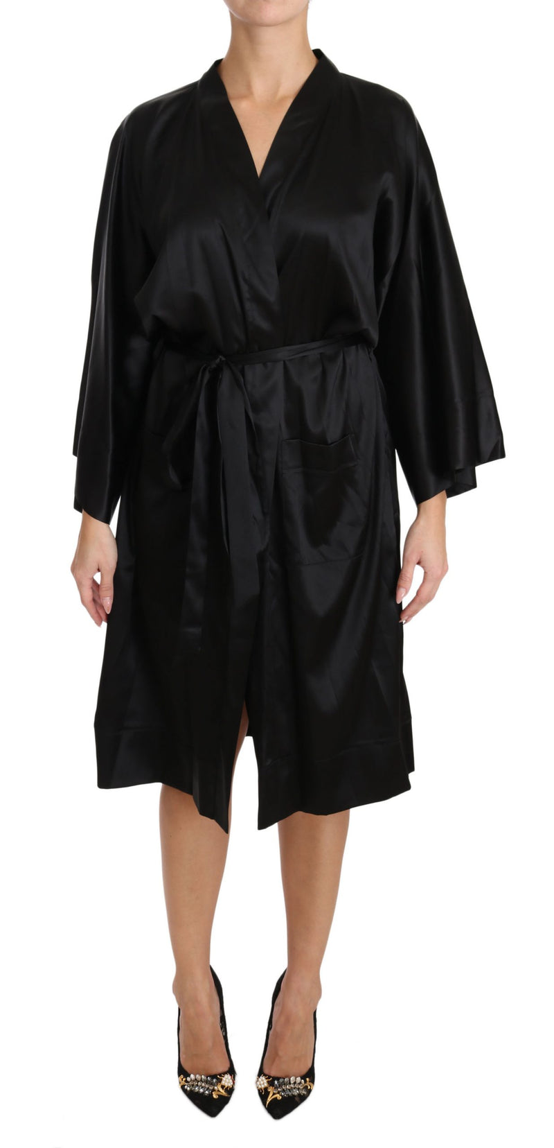 Black Kimono Gown Silk Dressing Sleepwear Robe