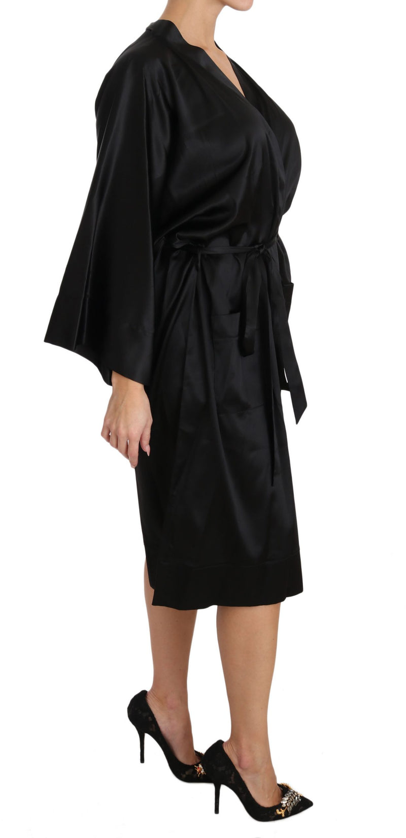 Black Kimono Gown Silk Dressing Sleepwear Robe