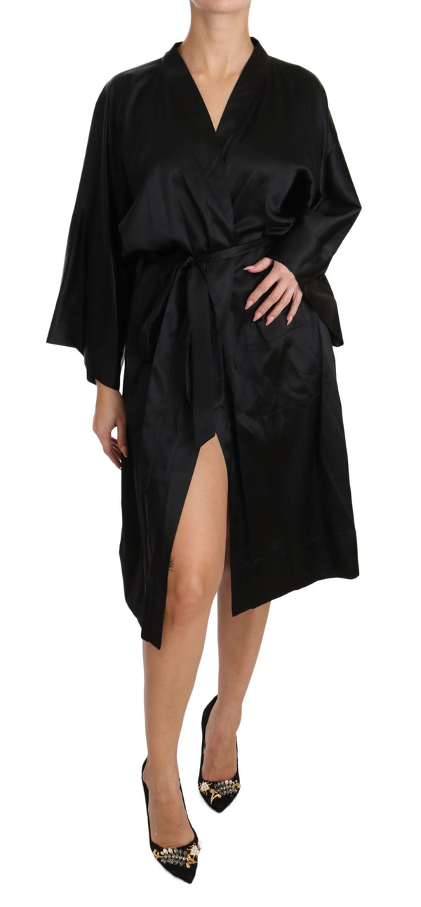 Black Kimono Gown Silk Dressing Sleepwear Robe