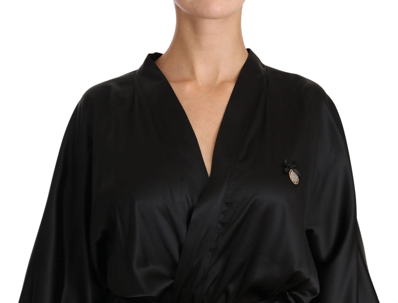 Black Kimono Gown Silk Dressing Robe