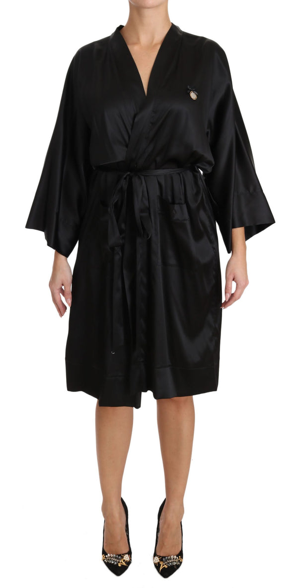 Black Kimono Gown Silk Dressing Robe